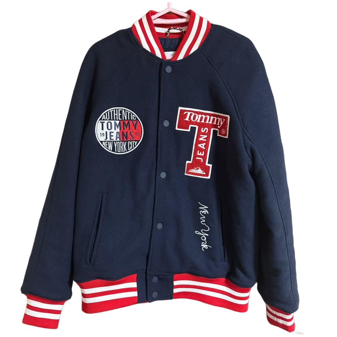 希少  JEANS スタジャン 両面プリント L ネイビー×レッド