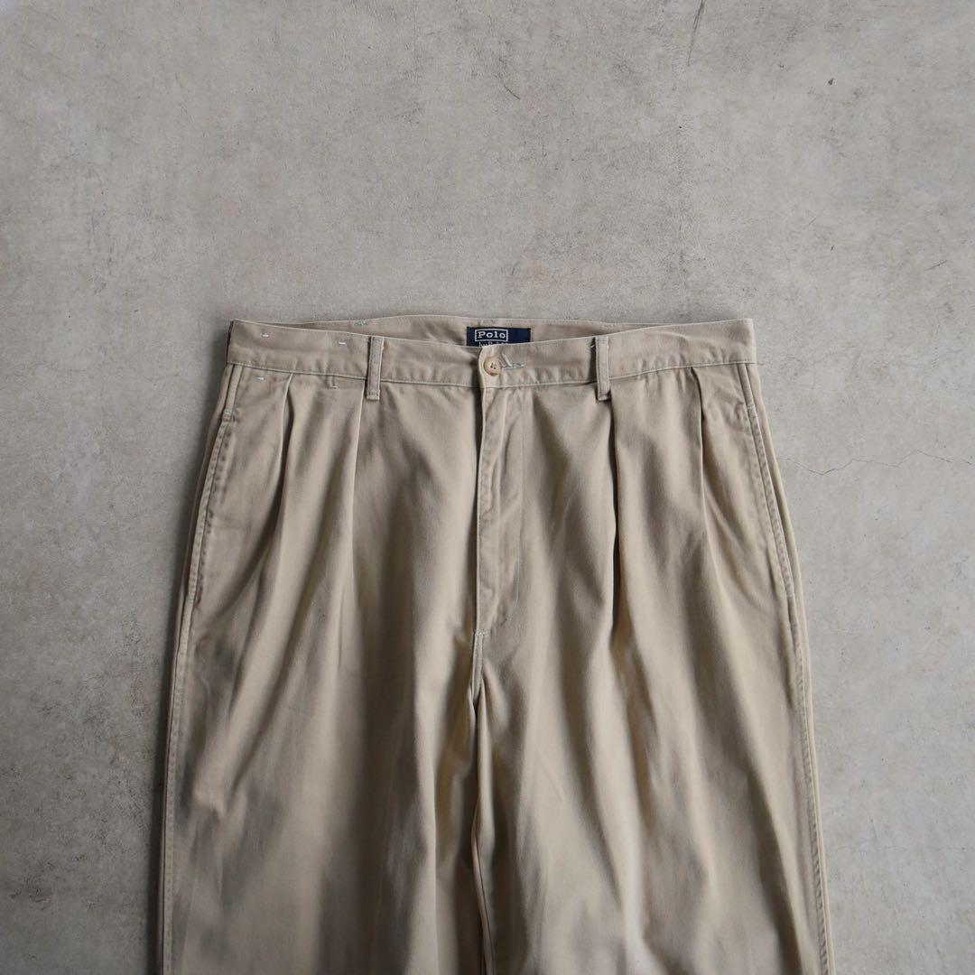 90s ラルフローレン ポロチノ ツータックチノ ベージュUSA製W34 L32