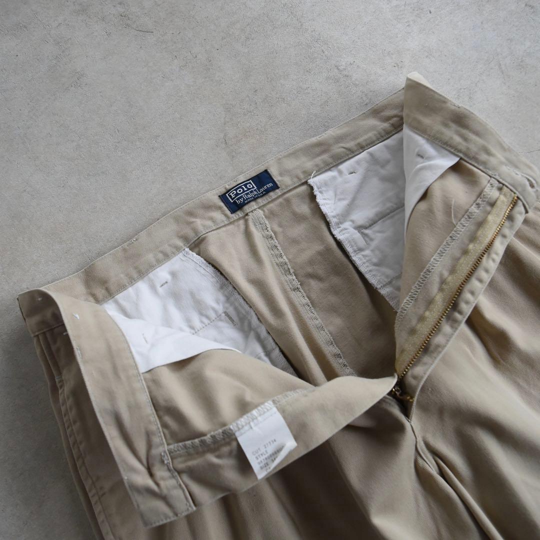 90s ラルフローレン ポロチノ ツータックチノ ベージュUSA製W34 L32