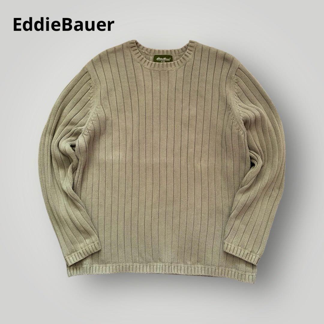 美品！名作 エディーバウアー コットンニット リブ編み クルーネック XL