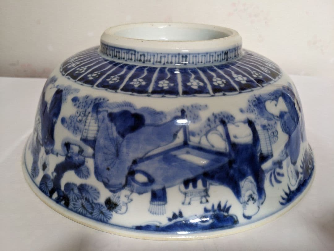 ♦江戸時代上手物古伊万里 大明成化年製 染付霊芝賢人山水図 七寸鉢 骨董品