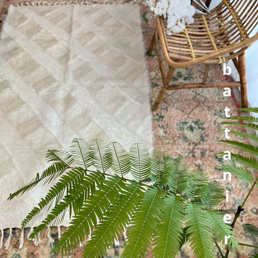 ラスト白　新品wool100％ホワイト バッターニエ　トルコヴィンテージラグ