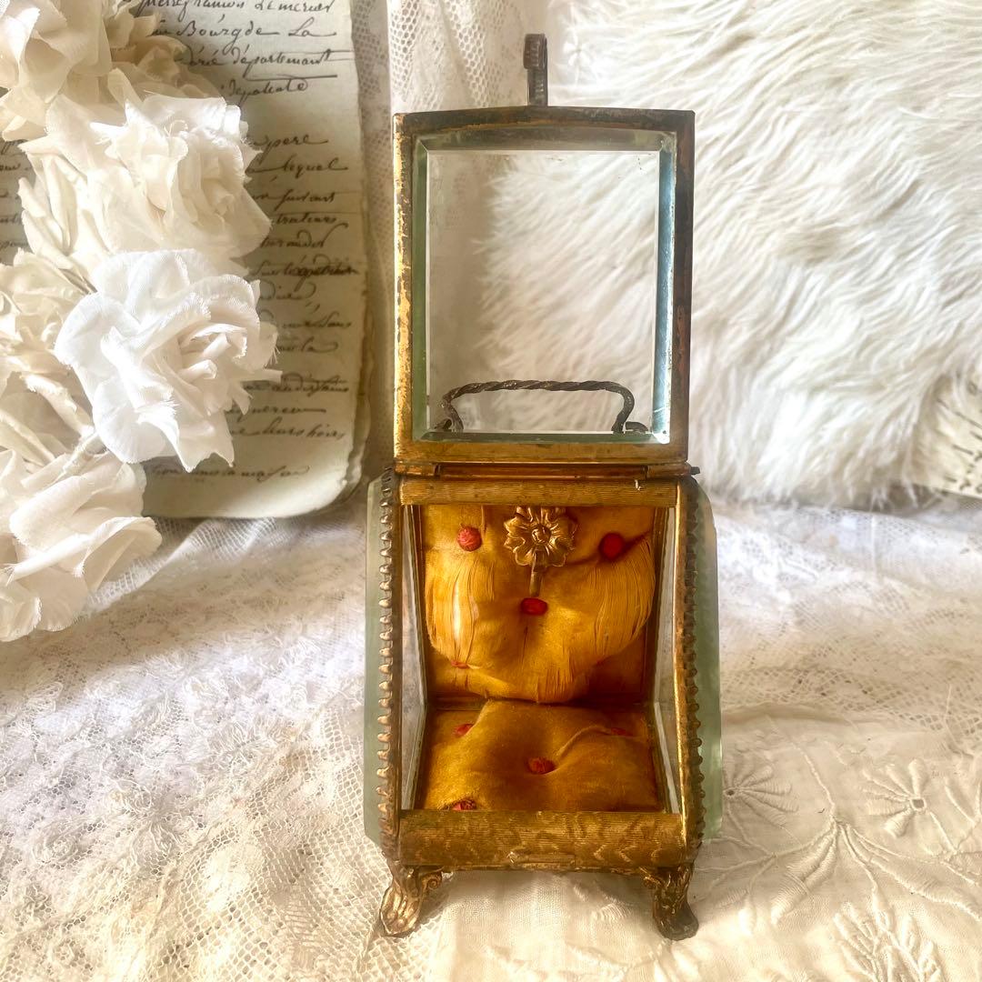 あけみん　ベベルガラス懐中時計ケースジュエリーボックスフランスアンティーク