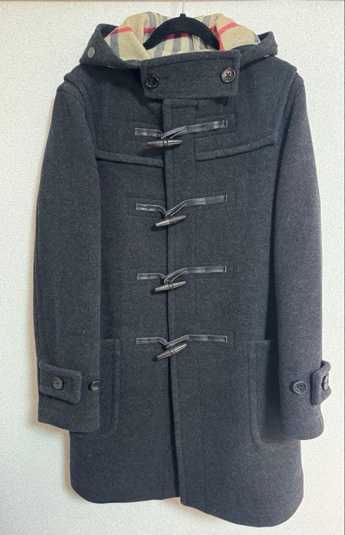 バーバリーロンドン ダッフルコート フード メガチェック　Lサイズ ダークグレー