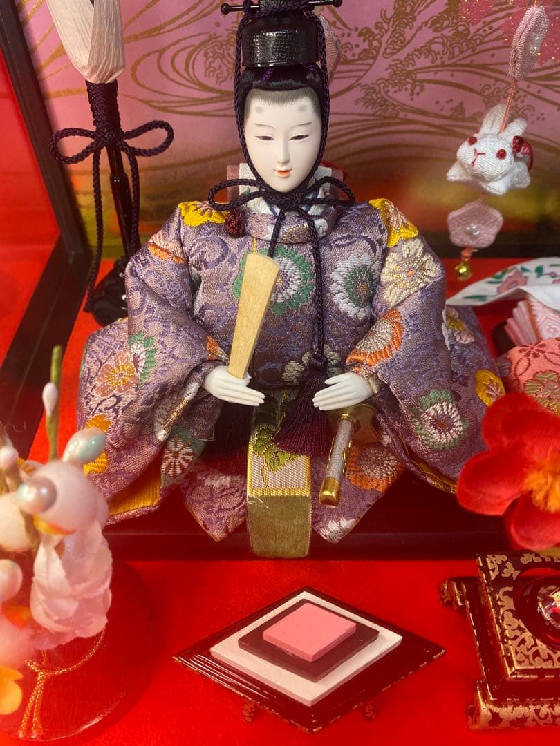 吊るし付き雛人形ガラスケース入り親王飾り・間口約３９×奥行約２７×高さ約２５㎝