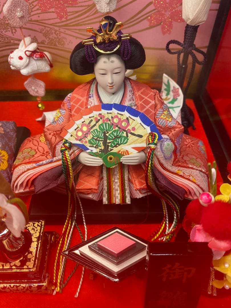 吊るし付き雛人形ガラスケース入り親王飾り・間口約３９×奥行約２７×高さ約２５㎝