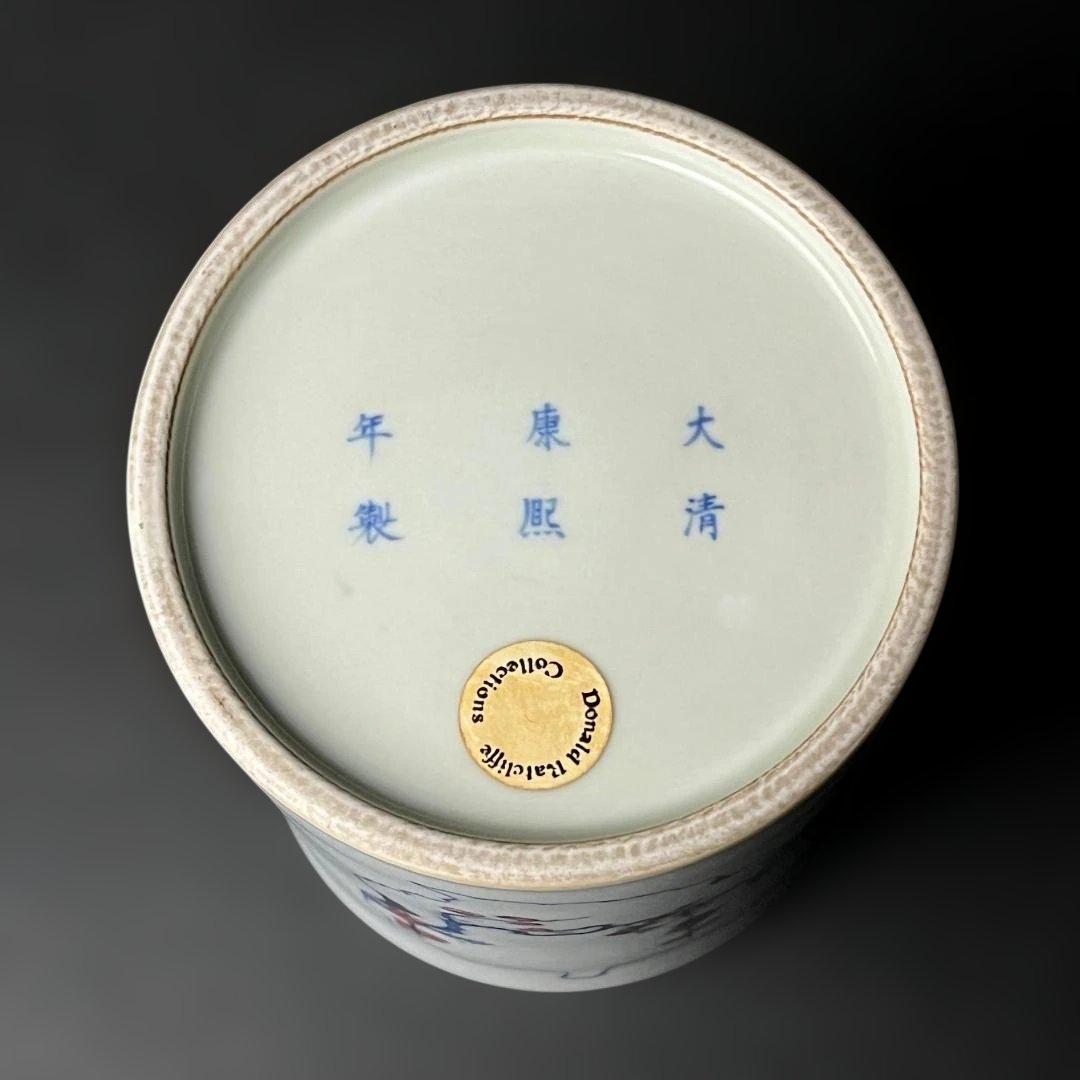 唐物 釉裏紅韋駄天紋筆筒 大清康煕年製 款 中国美術 古玩 文房四宝 SH45