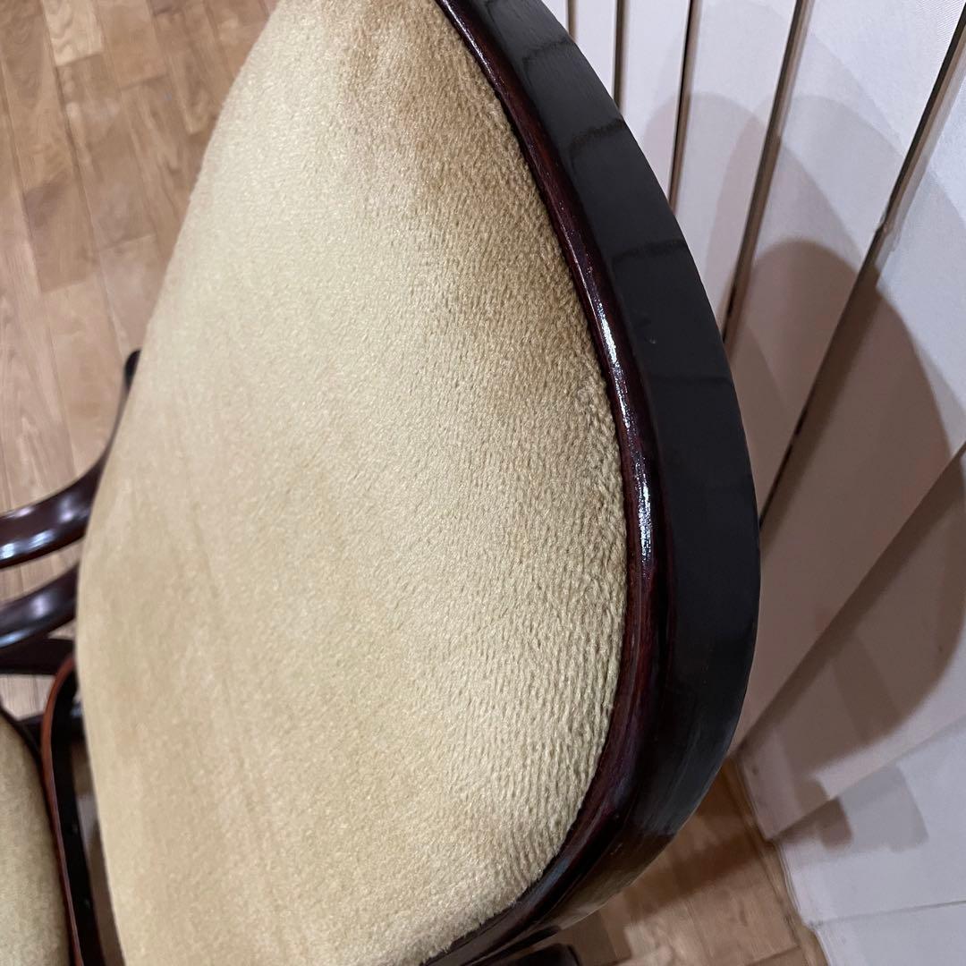 70s ロッキングチェア　曲木　オリーブ　ベロア　椅子　ビンテージ　ファブリック