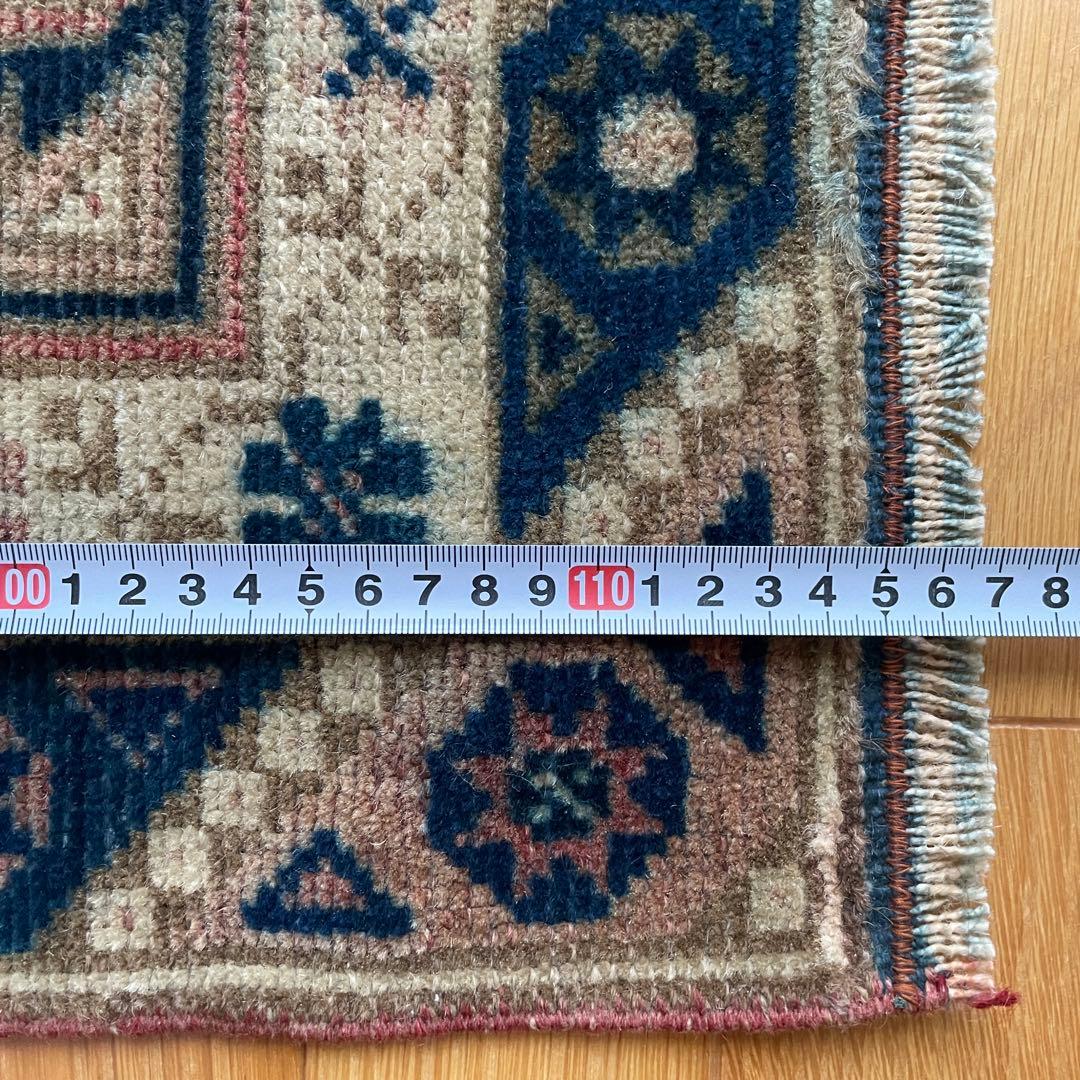 115×72cm ◇トルコヴィンテージラグ　ブラウン615　ブルー　幾何学模様