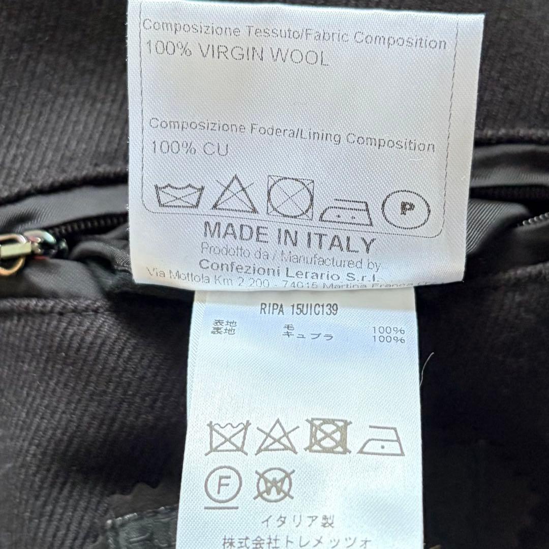 <美品>TAGLIATORE RIPA ブラック ウール ベルデットコート 44