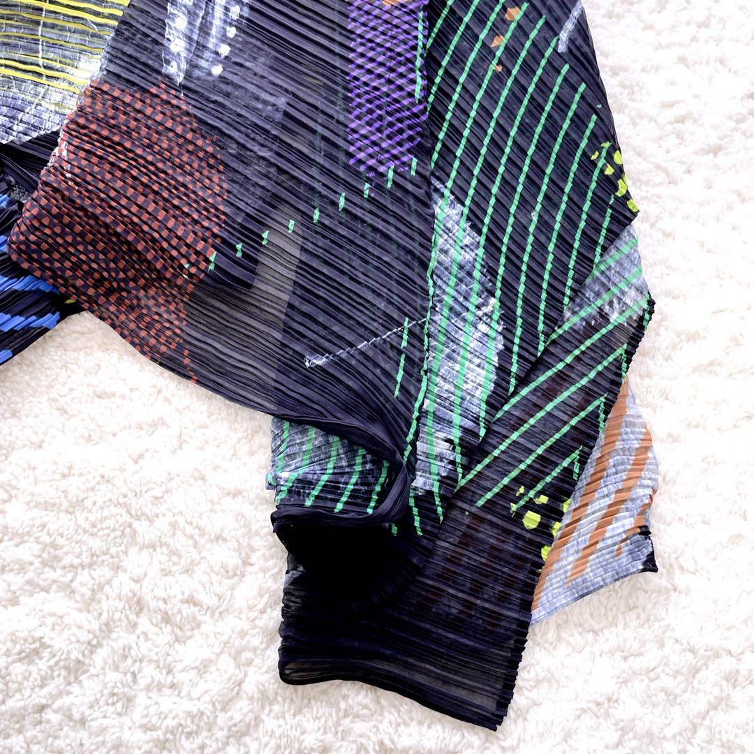 希少 プリーツプリーズ イッセイミヤケ 総柄 変形ポンチョ ストール ケープ