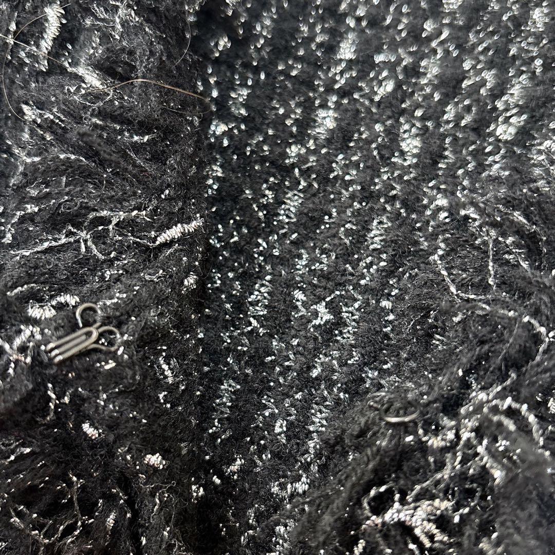 ICB ルレックスニットツイード カーディガンジャケット ブラック×シルバー L