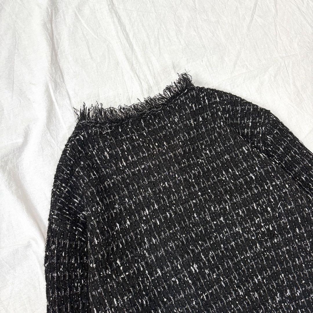 ICB ルレックスニットツイード カーディガンジャケット ブラック×シルバー L