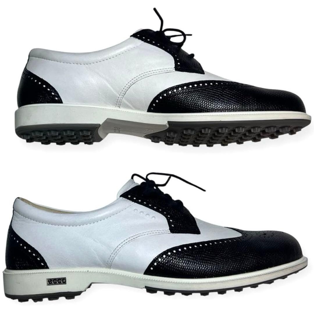 【未使用級】エコー クラシックハイブリッドゴルフシューズ ウイングチップ シボ革