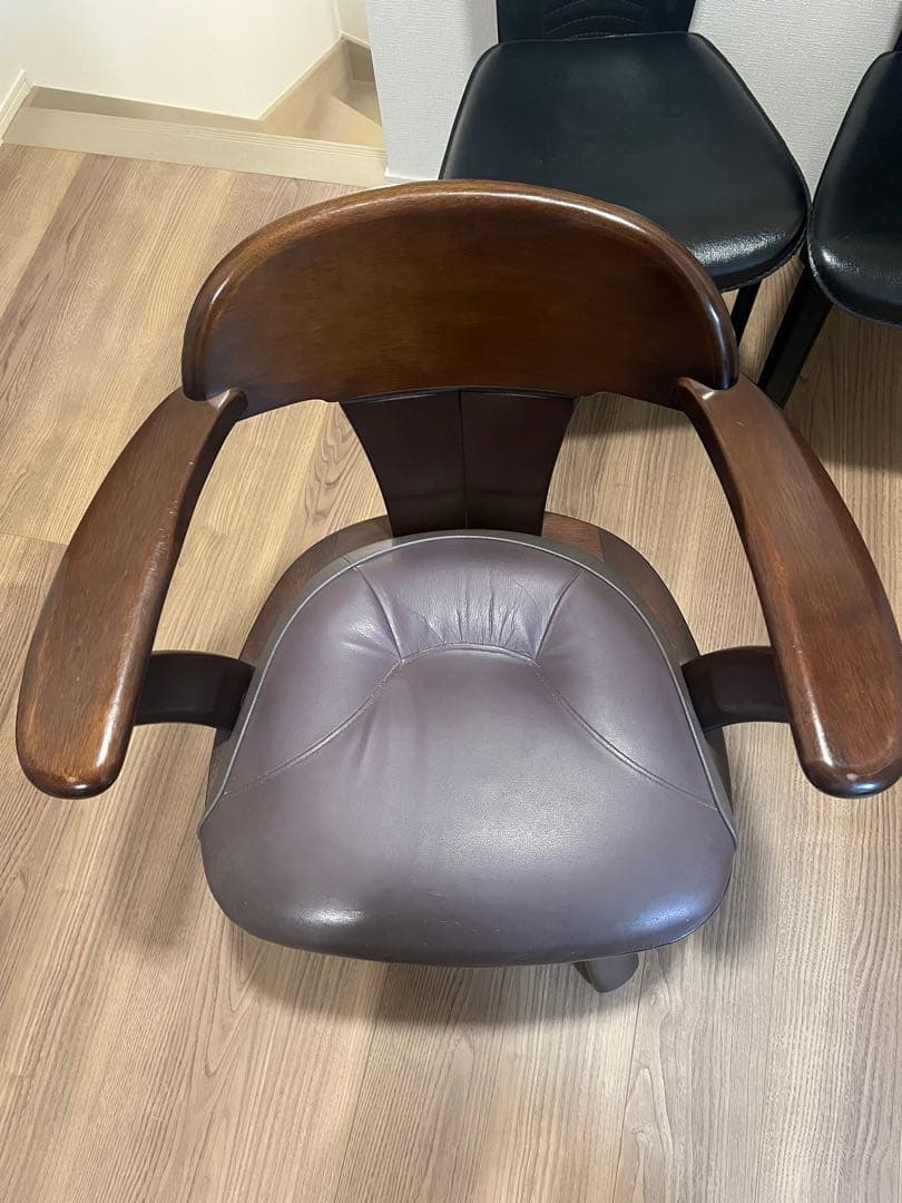 ナガノインテリア　回転ブラウンアームチェア 木製フレーム