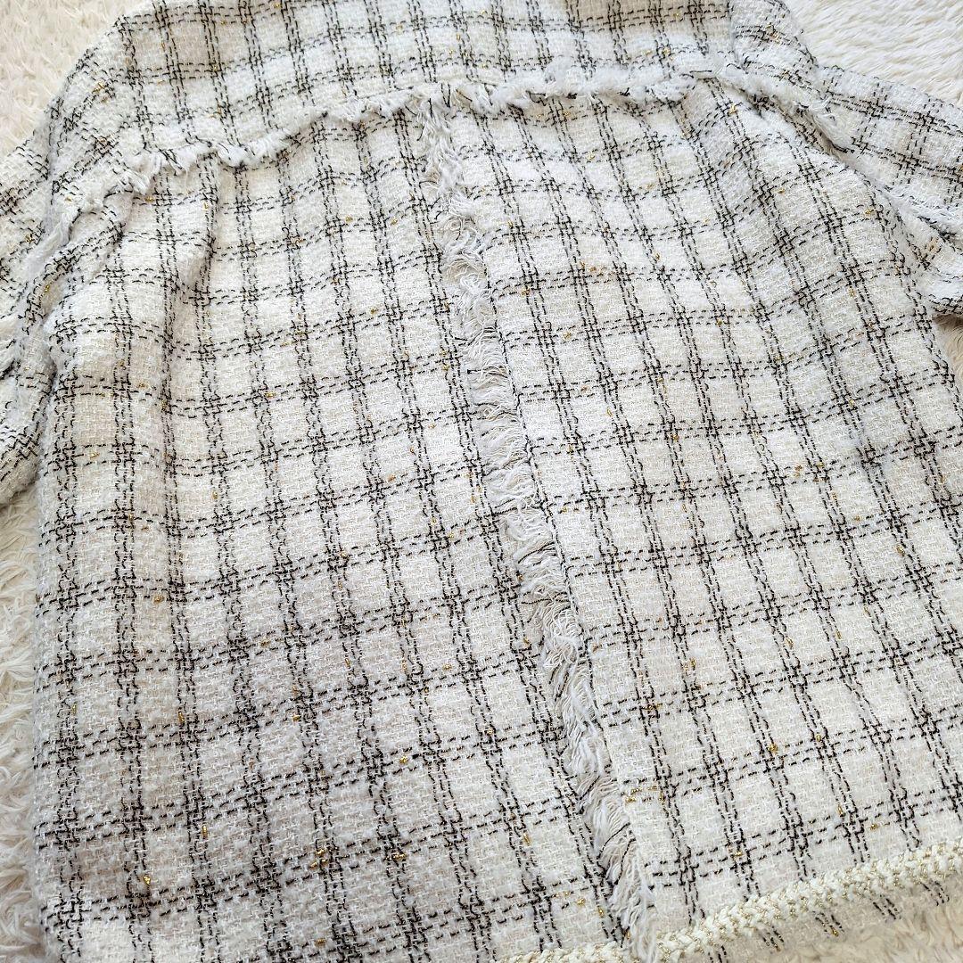 コエル　ツィードジャケット　ラメ入りチェック　ホワイト系　サイズ36　ヨンア
