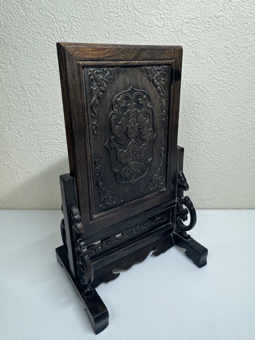 中国美術 骨董 硯屏 木製 彫刻品 福禄寿