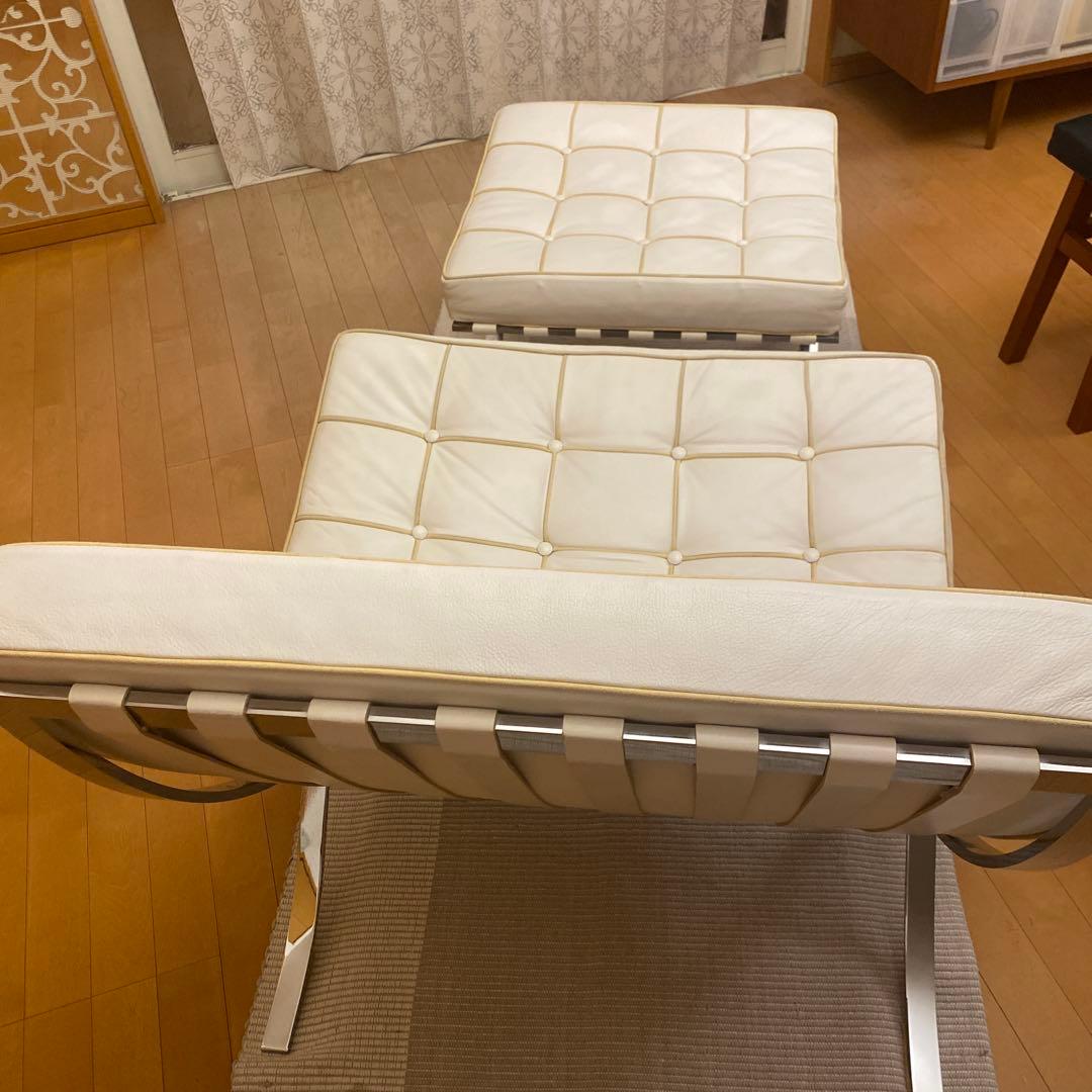 ◯バルセロナチェア リプロダクト ホワイト オットマン付き デザイナーズ 白