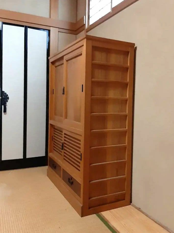 木製 引き戸式 収納キャビネット 高級板材使用 レトロ 直接引取り　輸送可能