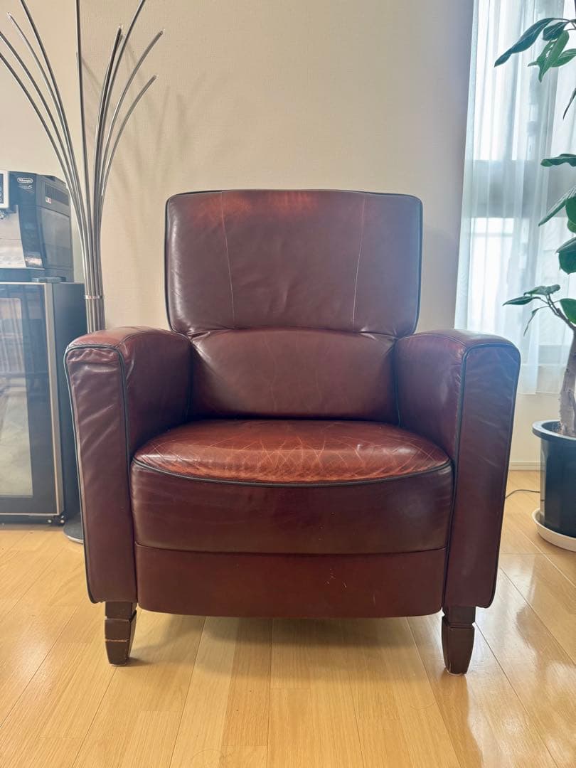 【美品】大阪市内に引き取り希望　アンティーク　本革シングルソファ
