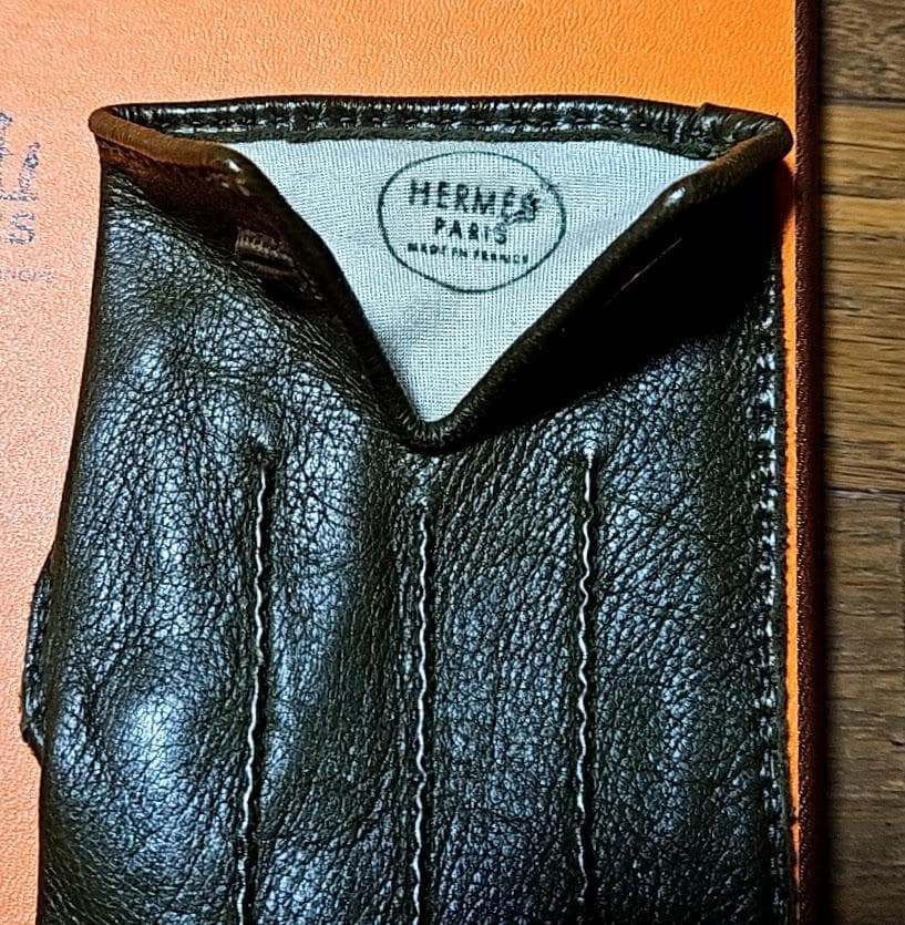 Hermes エルメス レザー手袋　カーキ色　ラムスキン　5本指 サイズ7
