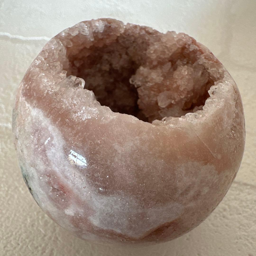 ピンクアメジスト　グリーンジャスパー　笑口　ジオード　キラキラ　スフィア　丸玉