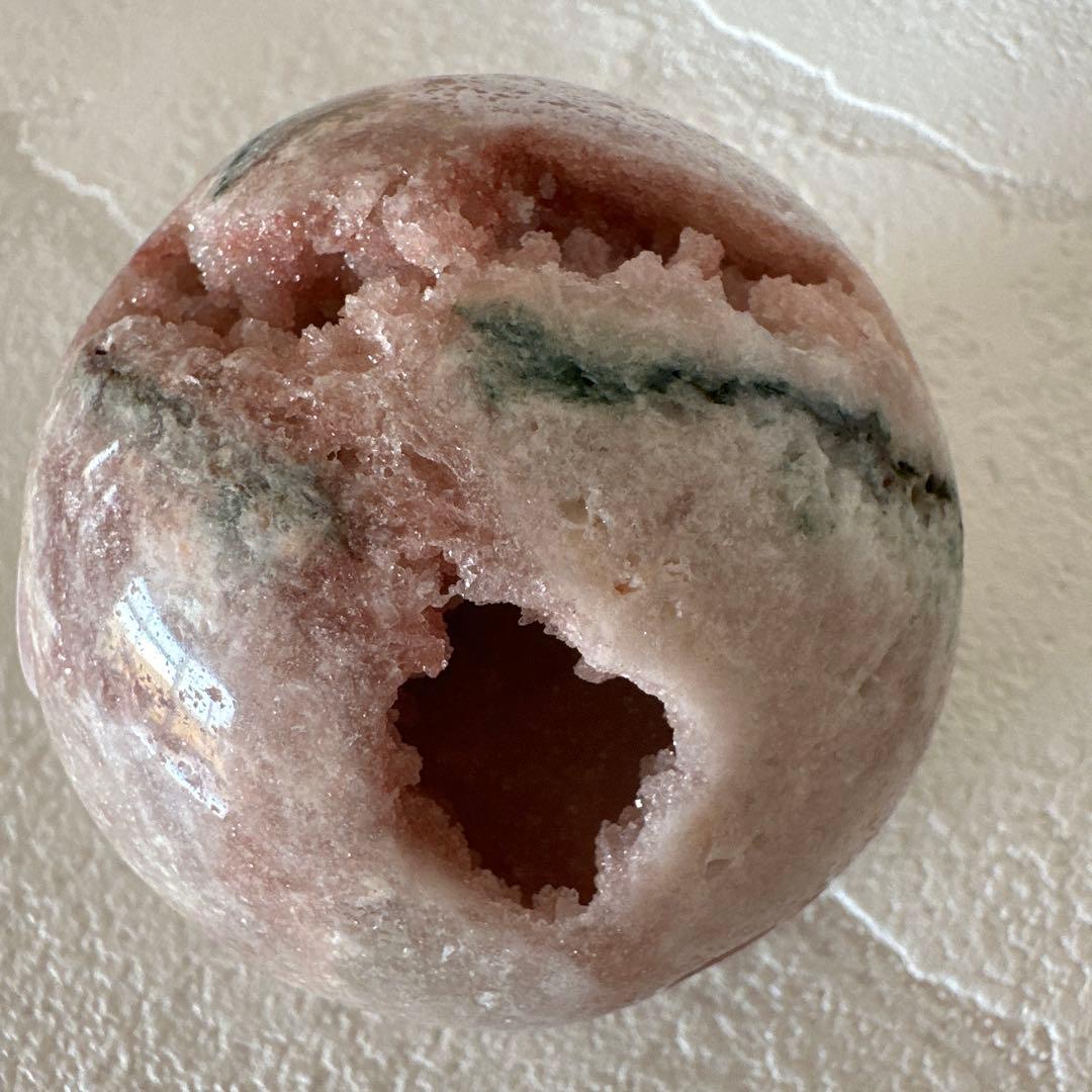 ピンクアメジスト　グリーンジャスパー　笑口　ジオード　キラキラ　スフィア　丸玉
