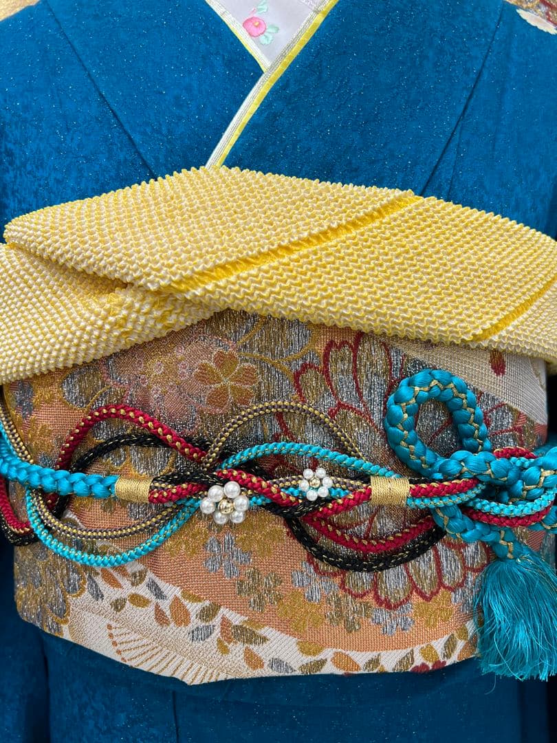 振り袖　フルセット　別誂長襦袢付　ブルー　成人式　金彩加工　金通し　714