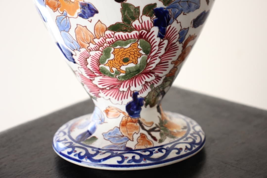 フランス　GIEN　ジアン　ハンドペイント　ファイアンス焼　花瓶　牡丹
