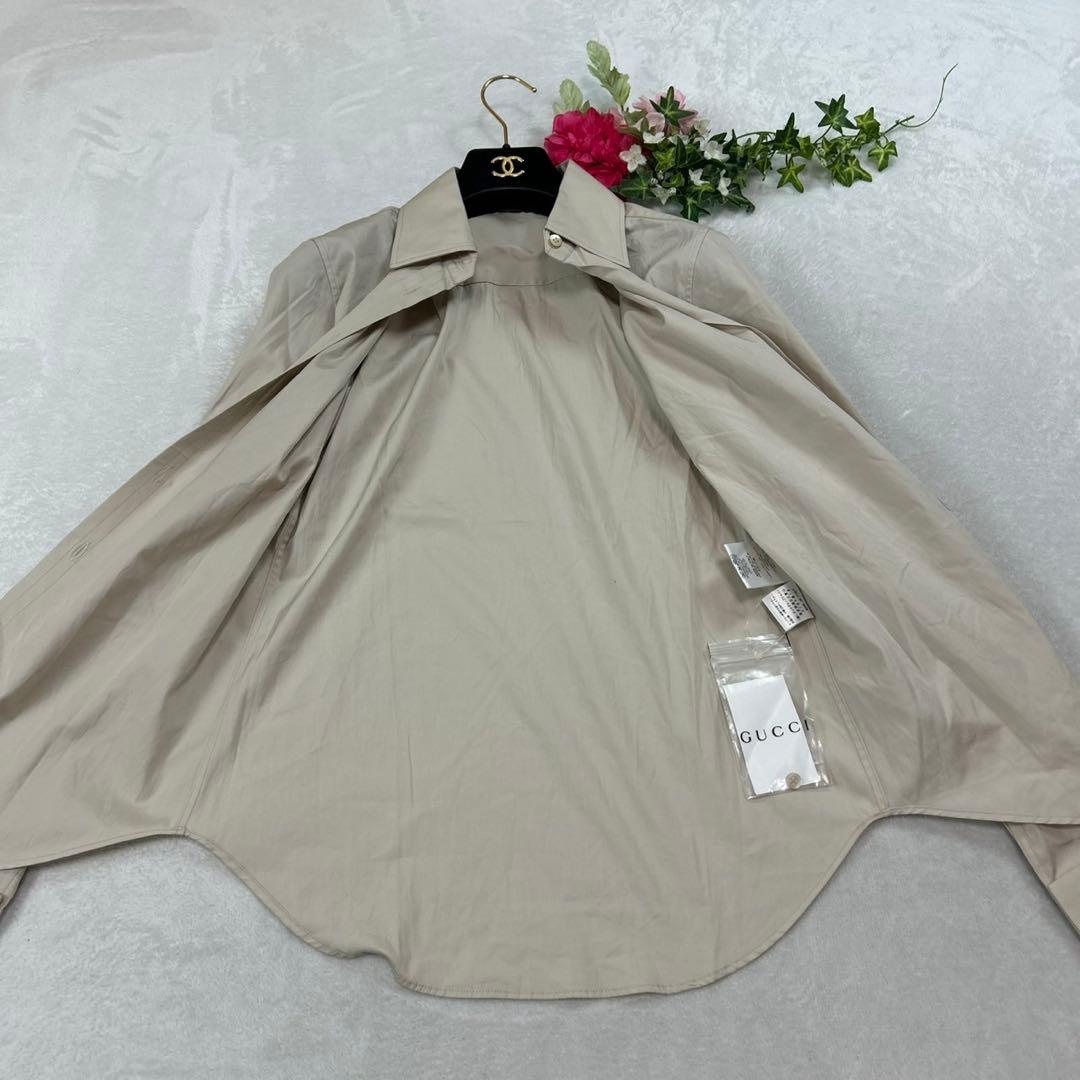 J908 新品未使用 M グッチ イタリア製 長袖 シャツ ベージュ レディース