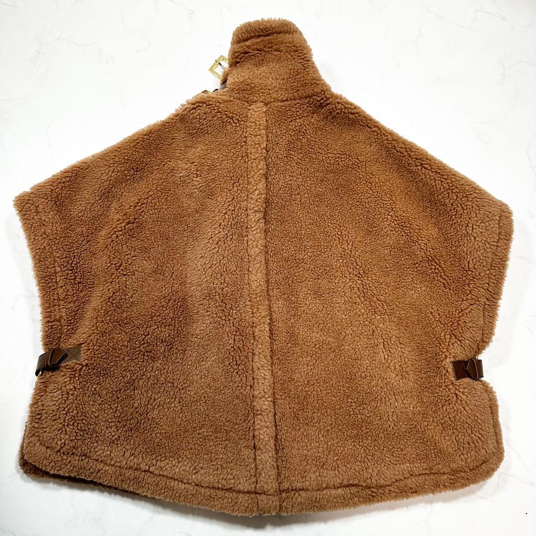 未使用級 MaxMara テディベア agi ケープ 白タグ キャメル シルク