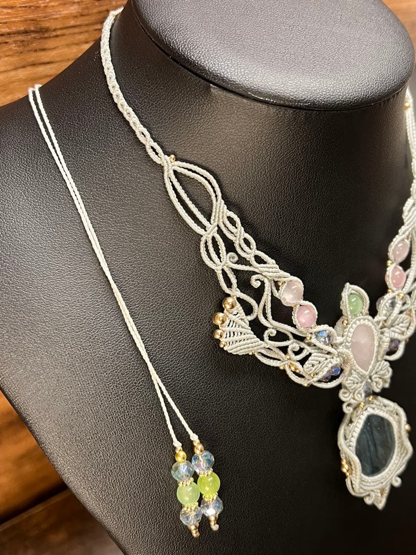 【handmade】マクラメ× ラブラドライト&ローズクォーツ ネックレス