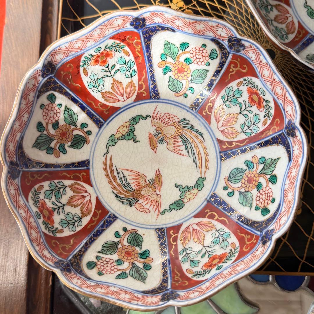 2189様感謝‼️節目に明治上手柿右衛門手『桐花鳳凰文様』切支丹皿松梅桐菊5客