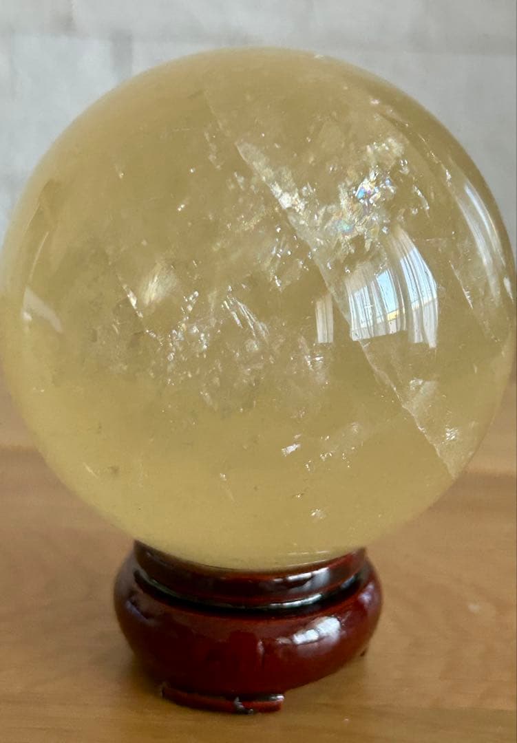 ✨キラキラ虹入✨ハニーカルサイト　スフィア　78mm ハニーイエロー　丸玉