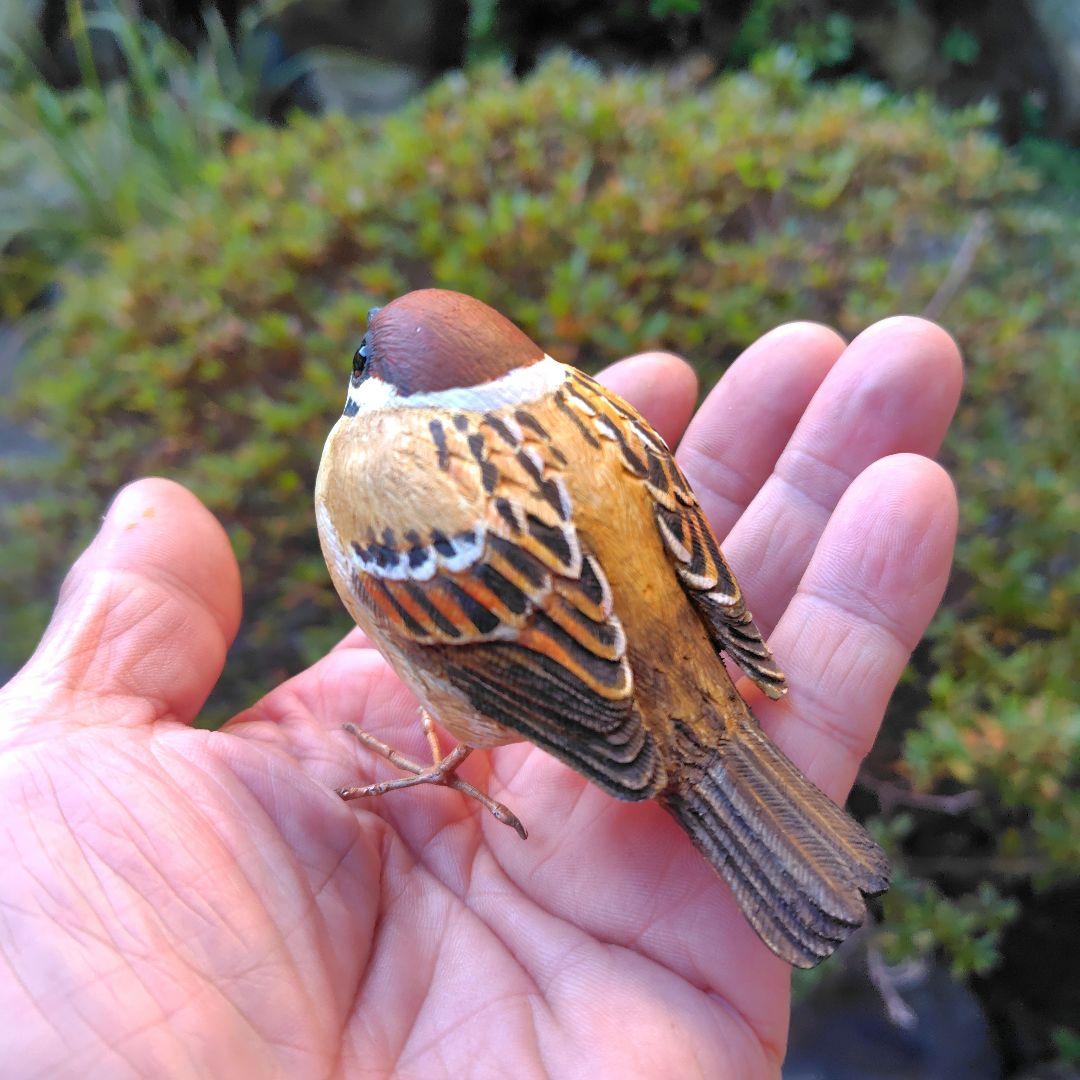 小さなバードカービング ふくらスズメ(福良雀) 野鳥 木彫り