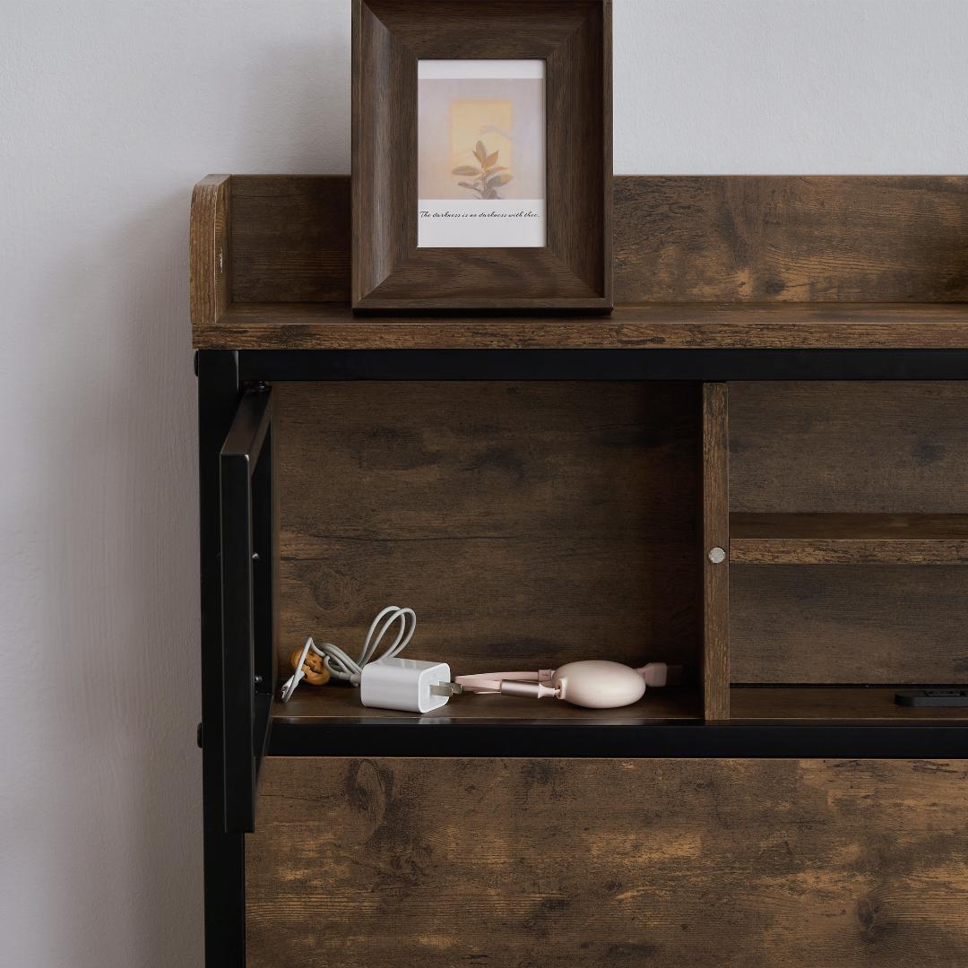 限定セール！売切ゴメンD・ダブル　高級ベッドフレーム・コンセント付き　BROWN