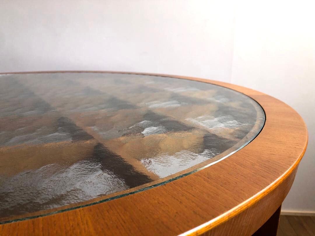 北欧ヴィンテージ デンマーク製 ラウンドテーブル コーヒーテーブル 工芸ガラス