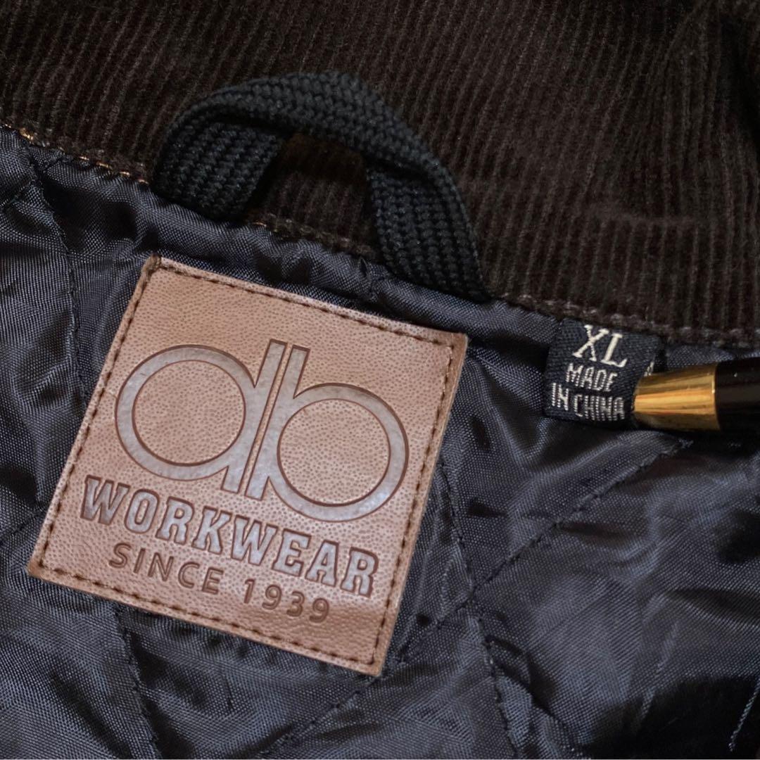 タレダックジャケットXL企業ロゴ刺繍ブラウン襟コーデュロイ中綿キルティング