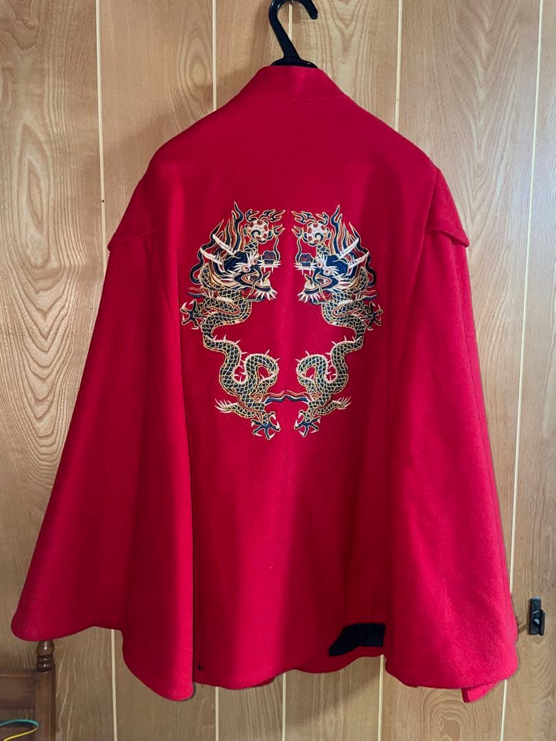 チャイナカラー ドラゴン龍 刺繍 ポンチョ・ケープコート 美品