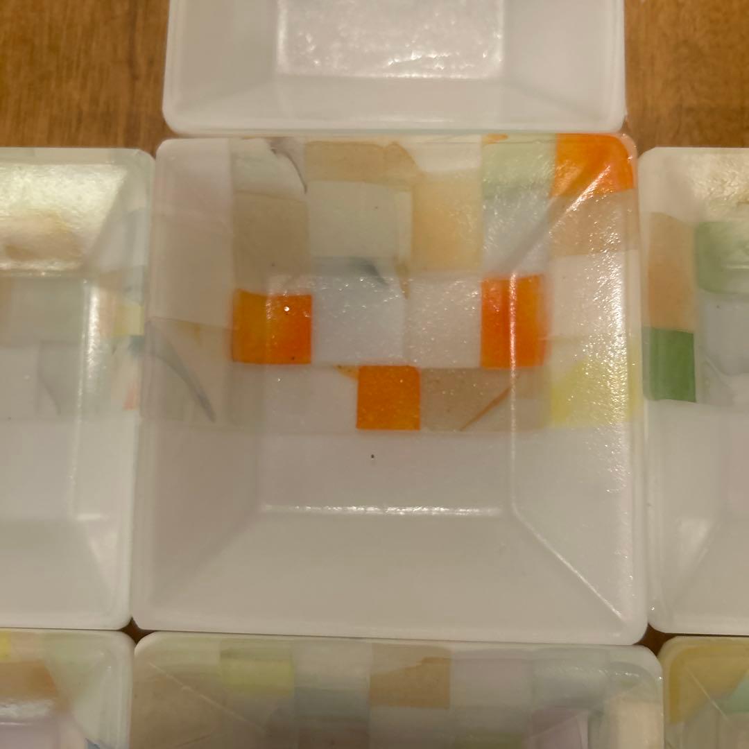 藤本咲　乳白パッチワークガラス皿　10枚