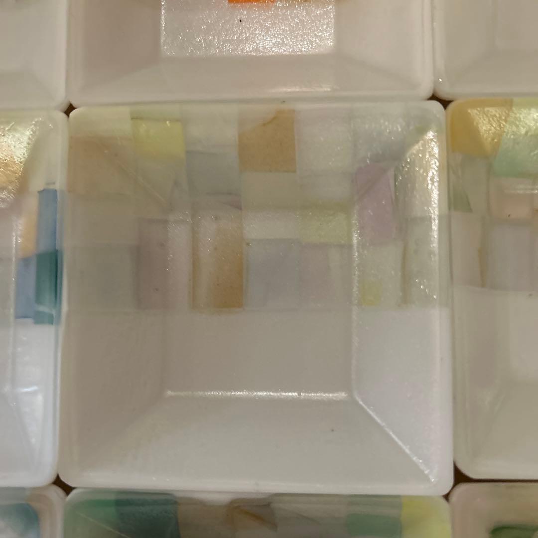 藤本咲　乳白パッチワークガラス皿　10枚