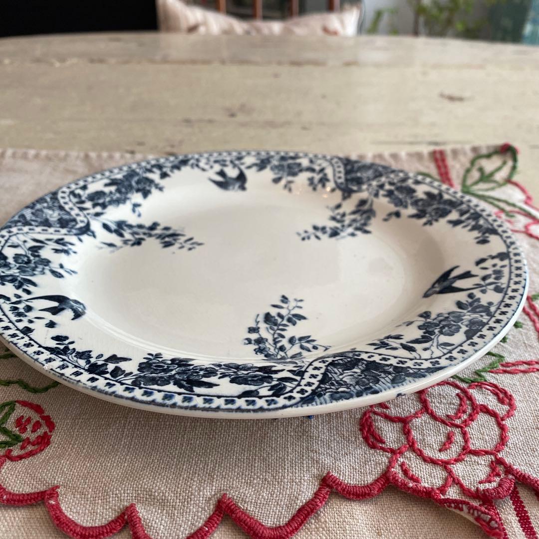 フランス　アンティークBordeaux プレート小鳥　ツバメ　lunéville