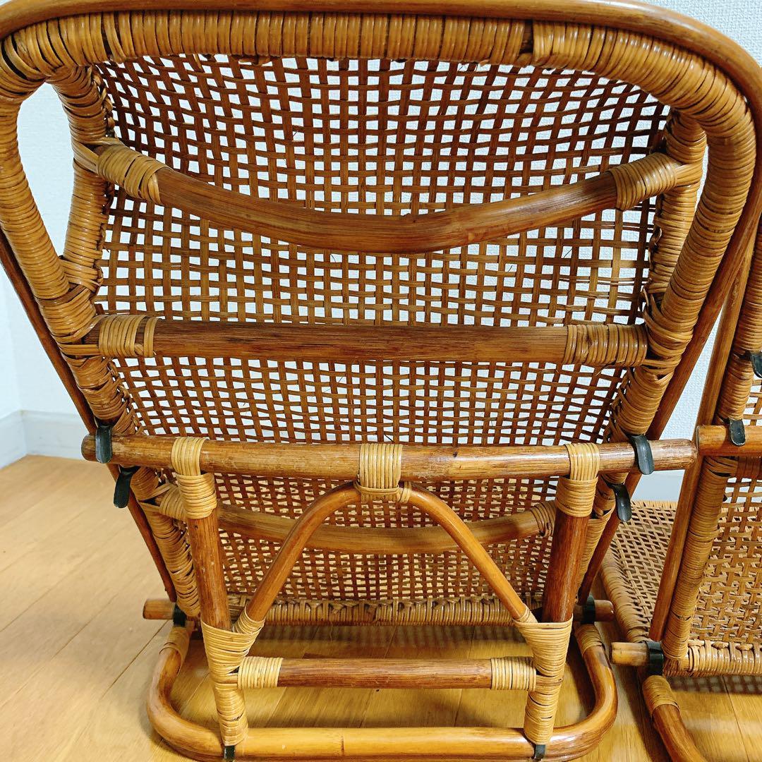 ラタン 藤 座椅子 ２脚 セット 折りたたみ リクライニング ハイバック 希少
