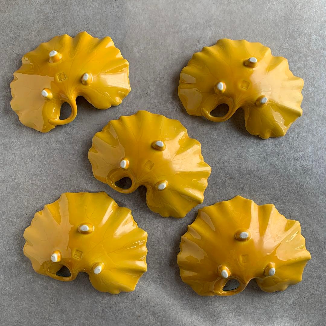 有田焼 つわの葉 陶器 皿 和食器 ５枚 三つ足 黄色