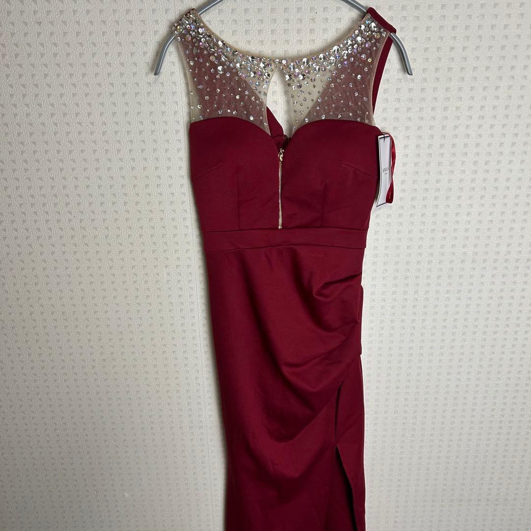 【新品】ジュエルズ ビジュー ロングドレス 赤 S