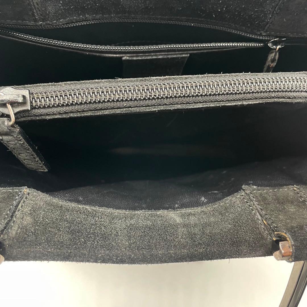 GUCCI スエード　メタルハンドル　ハンドバッグ　ブラック　レザー