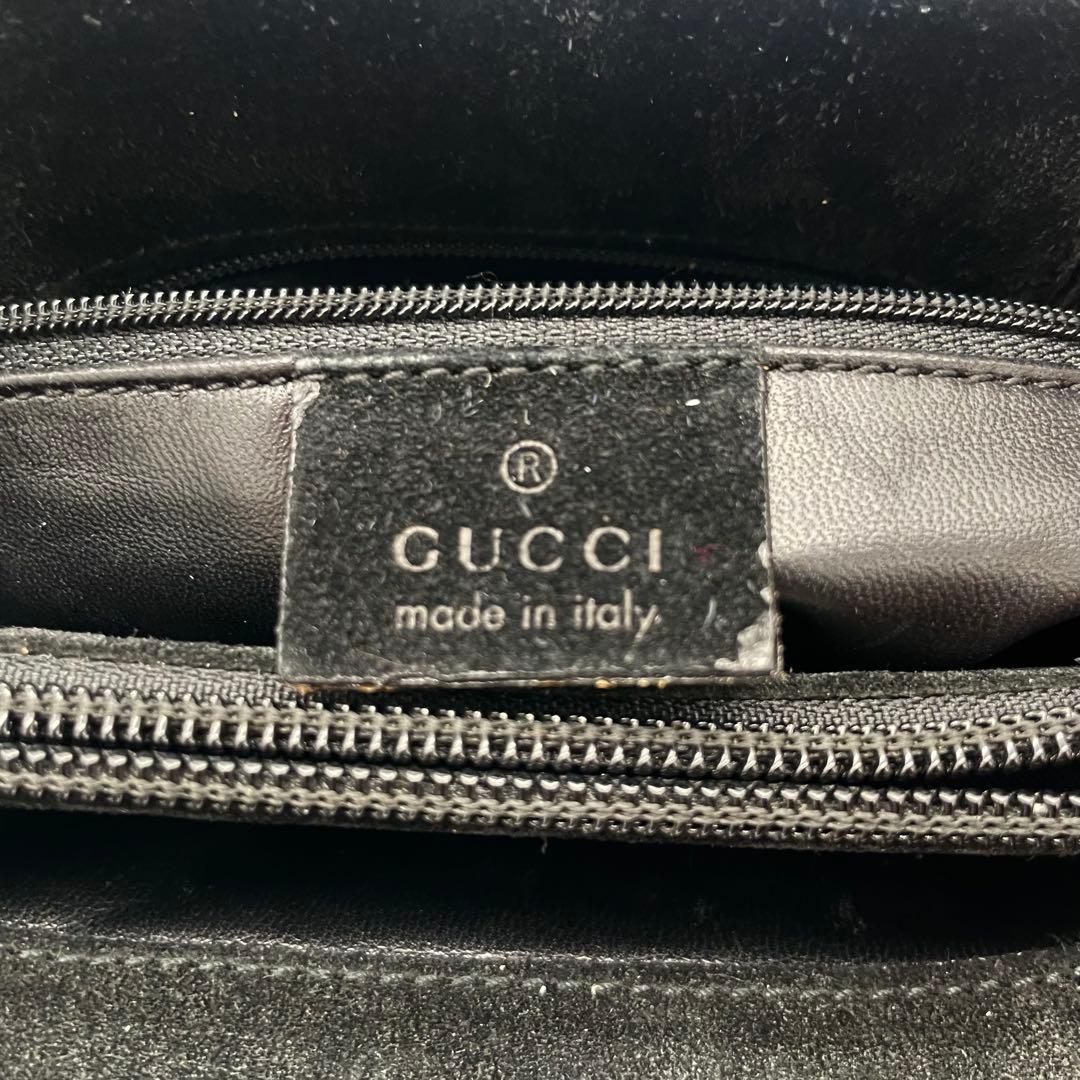 GUCCI スエード　メタルハンドル　ハンドバッグ　ブラック　レザー