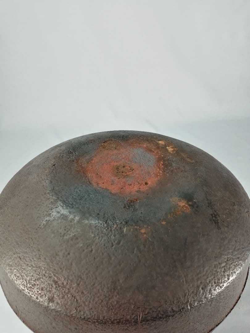 【茶事具】釜師聲鉄　織部筋釜　茶釜　釜386