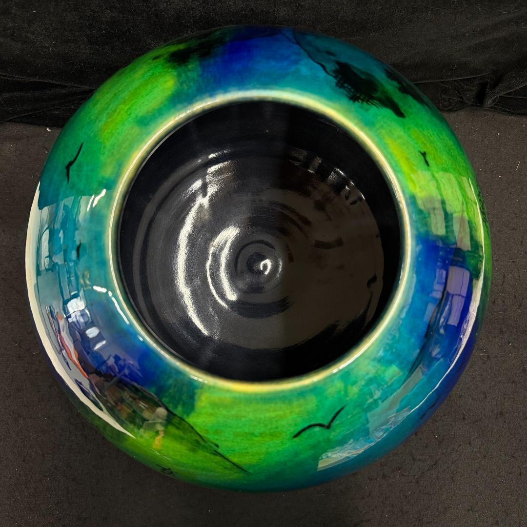 加藤丈尋　京焼 清水焼　壺花瓶　京三彩山水四神 人間国宝有名作家共箱　共布