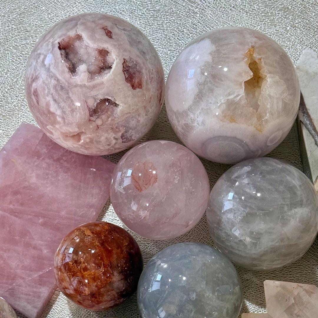ピンクアメジストフラワーアゲート　スフィア　7cm ブラジル産　天然石